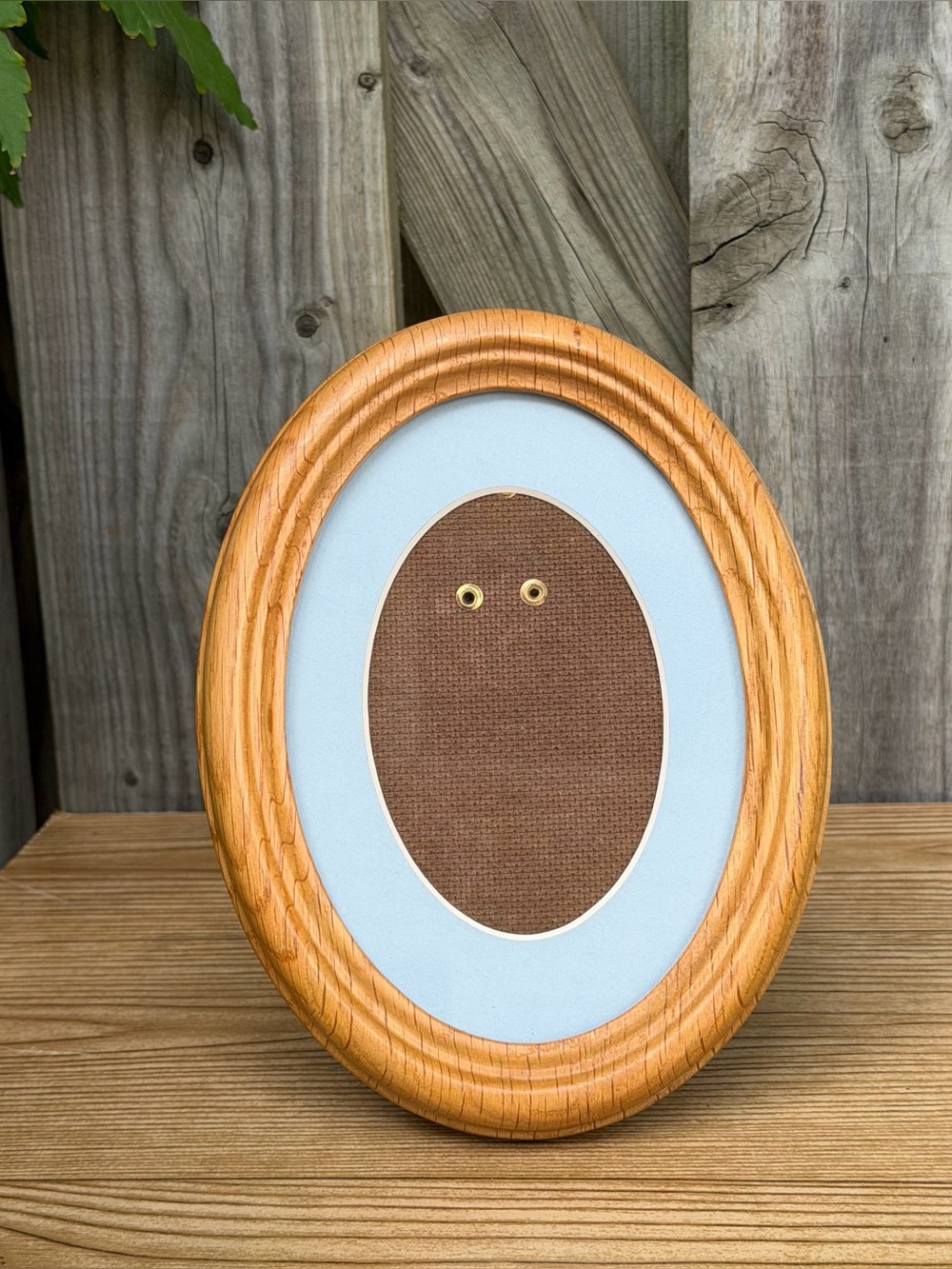 Oval Light Wood Picture Frame Light Blue Matting Wall Hanging Or Tabletop